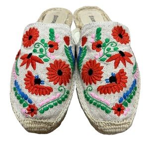Saludos Embroidered Ibiza Mules Espadrille Slides Floral Slip On Size 7